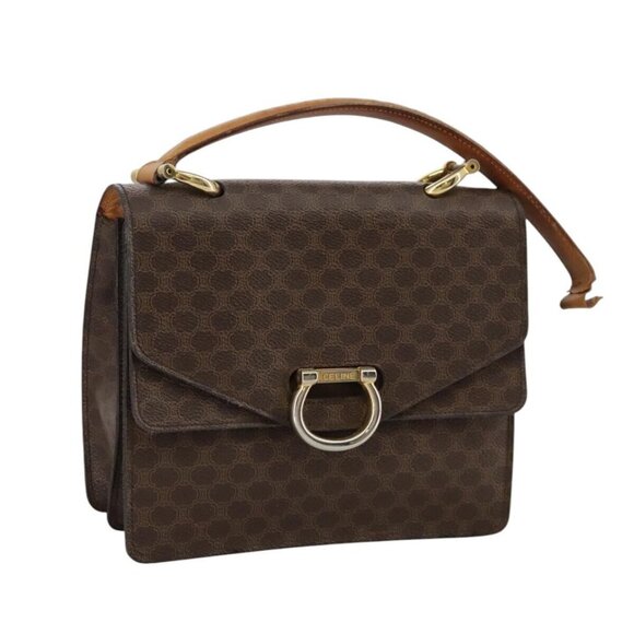 CELINE Macadam Canvas Hand Bag PVC Leather Brown - Picture 1 of 16